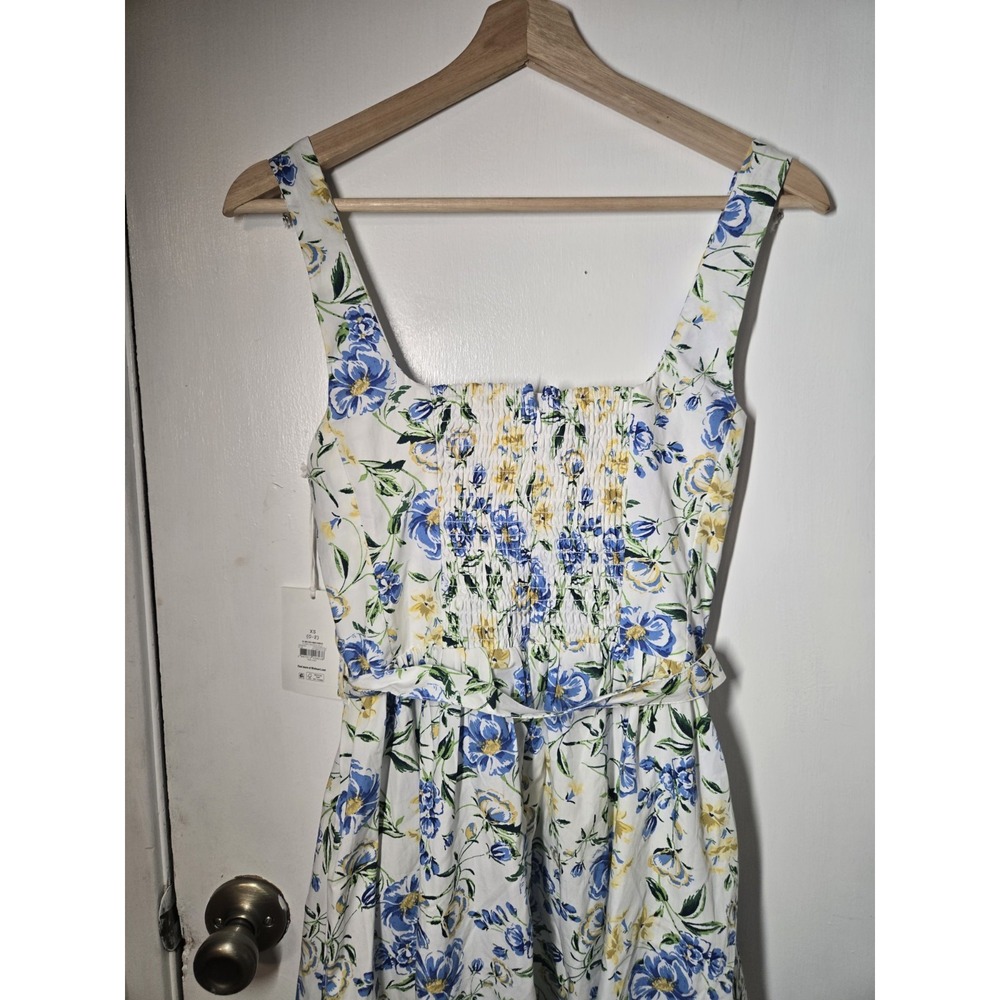 New With Tags Women's Free Assembly Yellow Blue Floral Midi Belted Dress Size XS - Picture 7 of 10